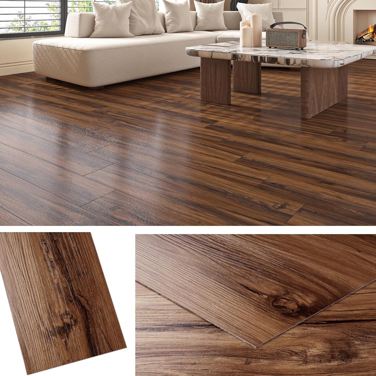 Natural Wood Peel Stick Waterproof Planks 6x36 Inch 18-Pack Tiles